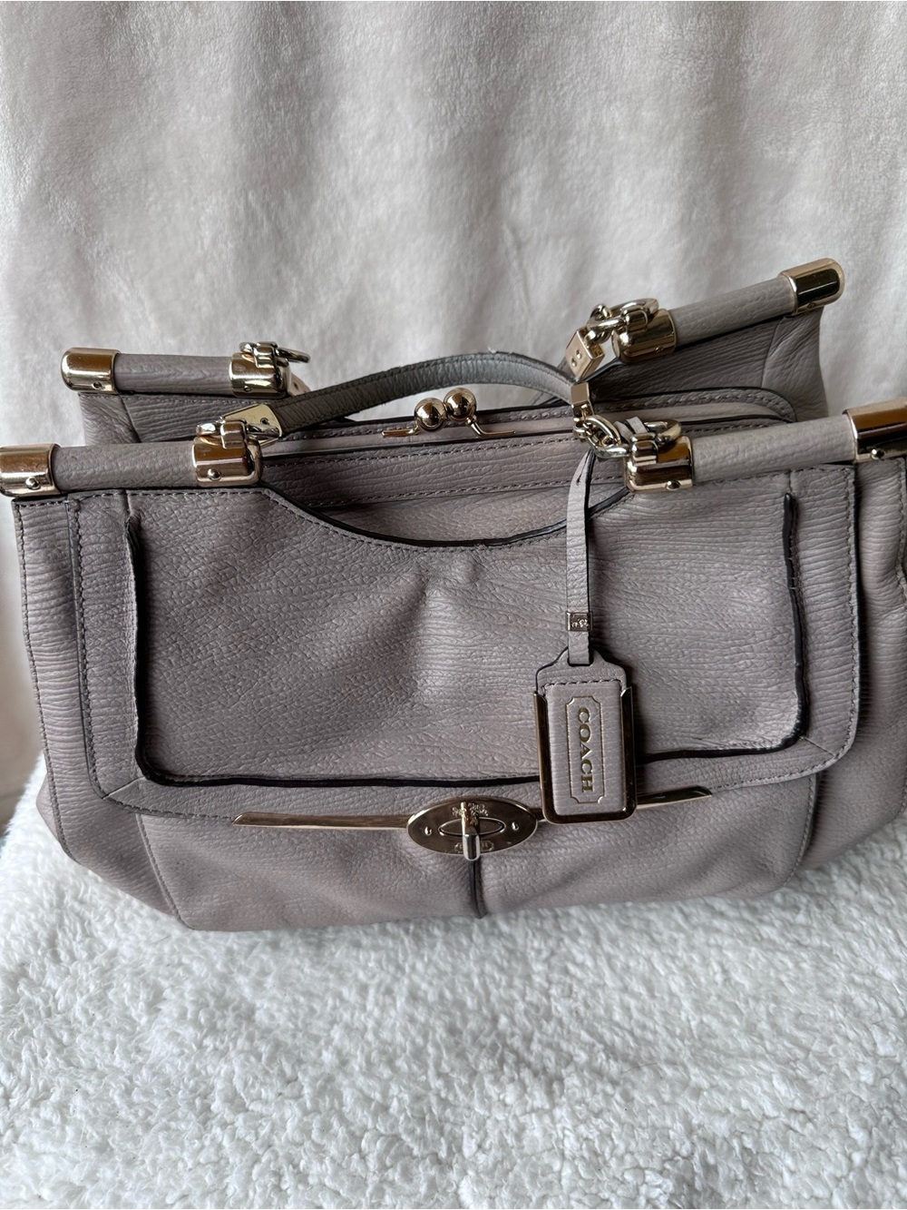 Coach Taupe Pebbled Leather Satchel with Silver Hardware